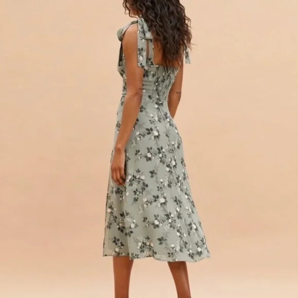 NWOT Reformation Twilight Dress in Verde Green White Floral Midi Tie Straps - Picture 9 of 14